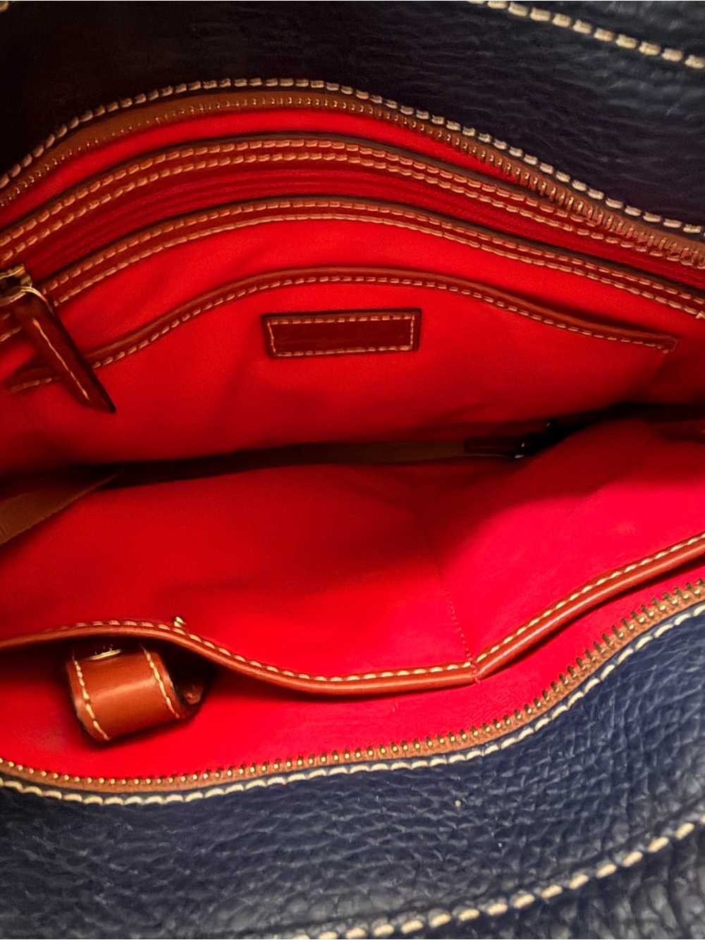 Dooney & Bourke Navy Pebble Leather Tote Red Lining - Picture 13 of 13